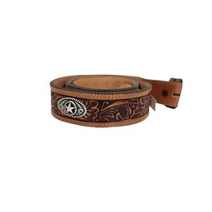 JUSTIN TOP GRAIN LEATHER STAR MEDALLIONS TOOLED BELT
